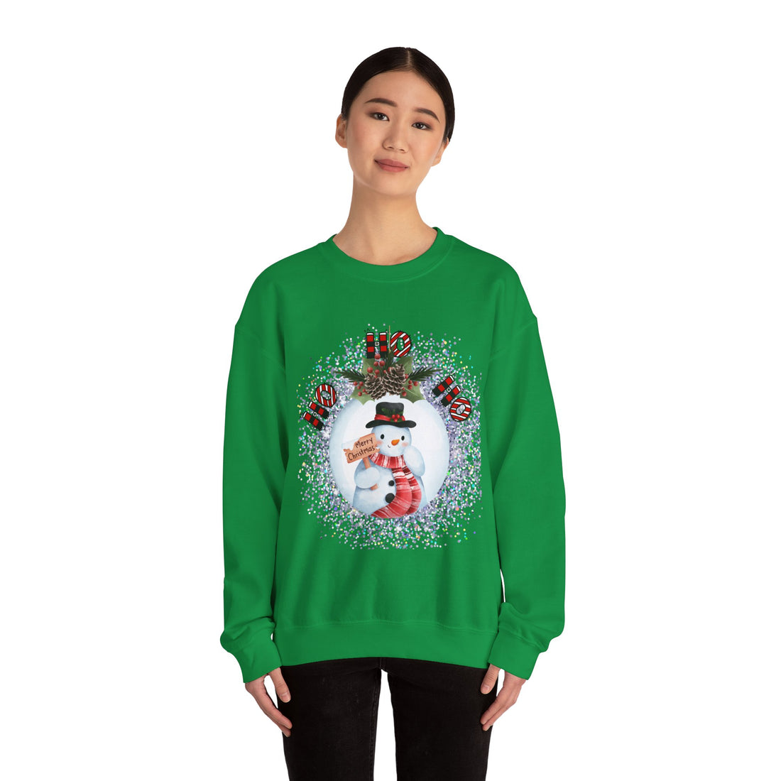 🎄 Festive “Ho Ho Ho” Snowman Crewneck Sweatshirt